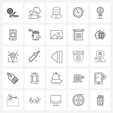 Araştırma, tarih, veri, zaman, saat vektörü illüstrasyonunun 25 Basit Satır Simgesinin Modern Vektör Çizgisi ResmiComment