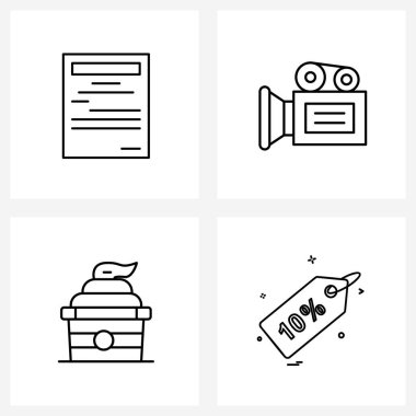 Eğitim, yaz, okul, film, yoğurt taşıyıcı illüstrasyonu üzerine modern sembollerin 4 Arayüz Satırı Simgesi