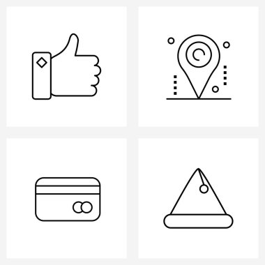 Web ve Yazdırma için 4 Basit Satır Simgesi kümesi, örneğin, Noel şapkası, yer tutucu, kart, Noel Vektörü İllüstrasyonu