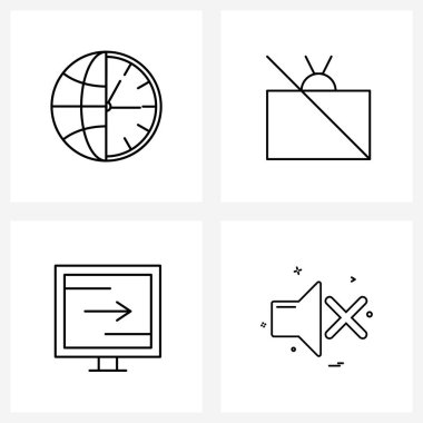 Mobil UI Satır Simgesi Kümesi 4 Modern Pictogram kümesi, ekle, zamanlayıcı, pasifleştir, ekran vektörü resimlemesi