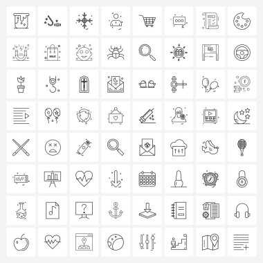 Modern Style Set 64 serisi Pictograph Grid tabanlı tramvay, el arabası, kar, alışveriş, erkek vektör ilüstrasyonu