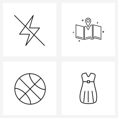 4 Evrensel Satır Simgesi Simgesi Piksel Elektrik, eğitim, kapalı, seyahat, giysi Vektörü İllüzyonu