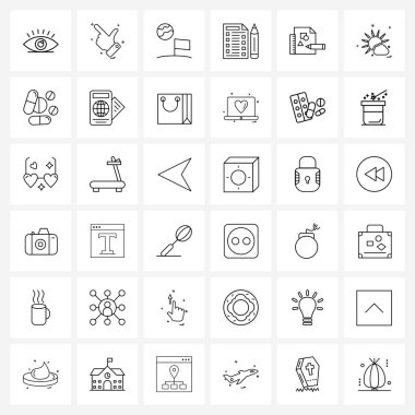 36 satırlık Pictograph Izgara tabanlı dosya, kalem, bayrak, dosya, belge vektörü illüstrasyonundan oluşan modern biçim kümesi