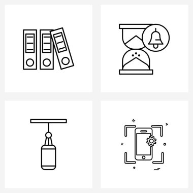Ayrı Semboller 4 Basit Satır Simgesi: Dosya, dövüş, alışveriş, zamanlama, Spor Vektörü İllüstrasyonu
