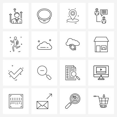 16 Evrensel Simge Pikseli Avatar, çalıştırma, hedef, avatar, mesaj vektörü ilüstrasyonunun mükemmel sembolleri