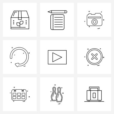 Web Uygulamaları için 9 Evrensel Satır Simgesi Paketi Ortam, işaretçi, kamera, yön, Resim Vektörü İllüstrasyonu