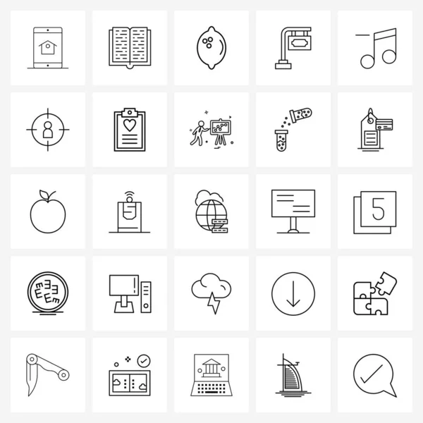 Set Línea Icono Signos Símbolos Puntería Menos Música Limón Calle — Vector de stock