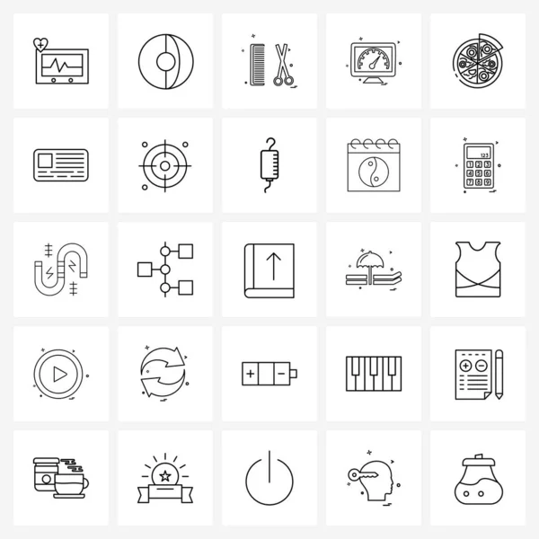 Mobile Line Icon Set Mit Modernen Piktogrammen Von Pizza Computer — Stockvektor