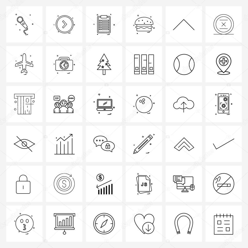 36 Editable Vector Line Icons and Modern Symbols of up, burger, clipboard, meal, food Vector Illustration