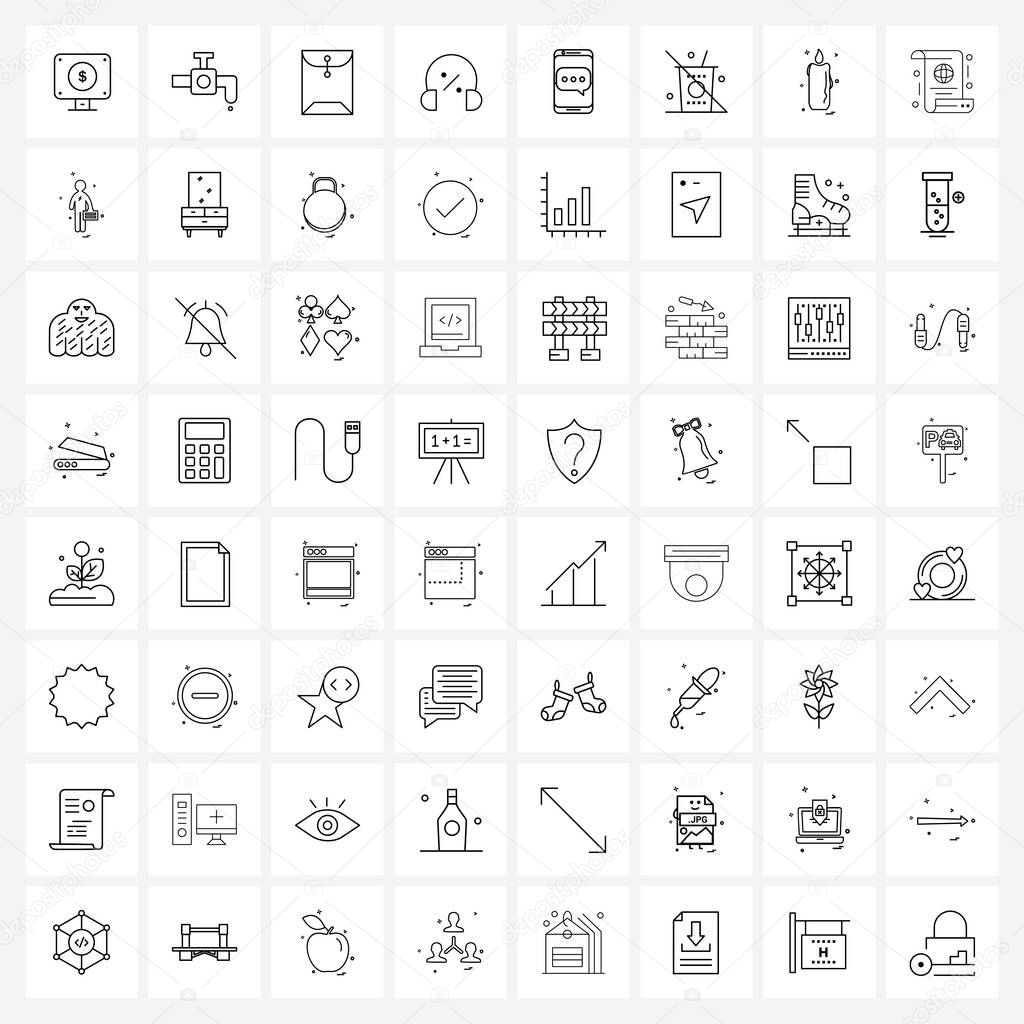 Modern Style Set of 64 line Pictograph Grid based food, chat, office, message, headset Vector Illustration