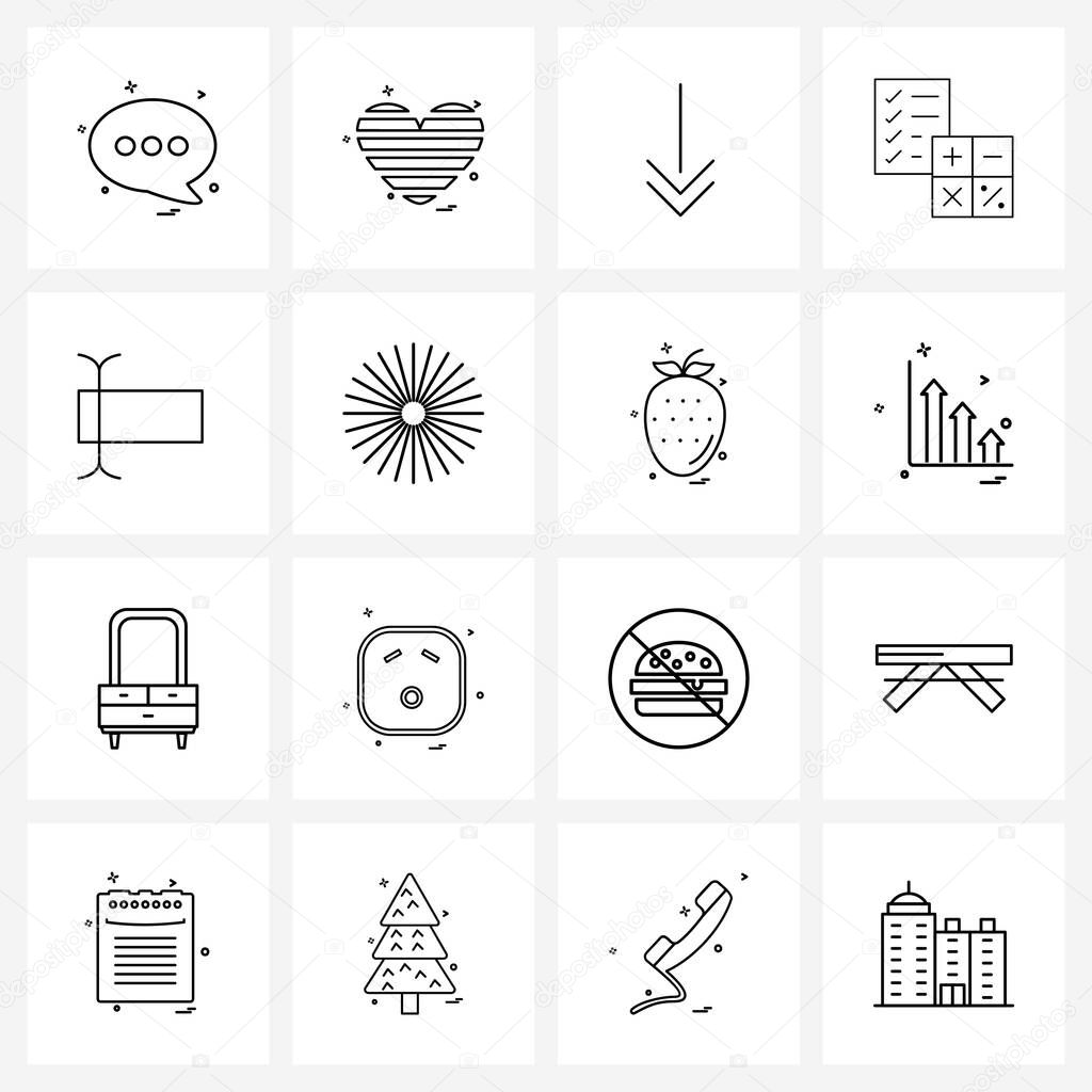 Modern Vector Line Illustration of 16 Simple Line Icons of cursor, economy, romantic, calculations, down Vector Illustration