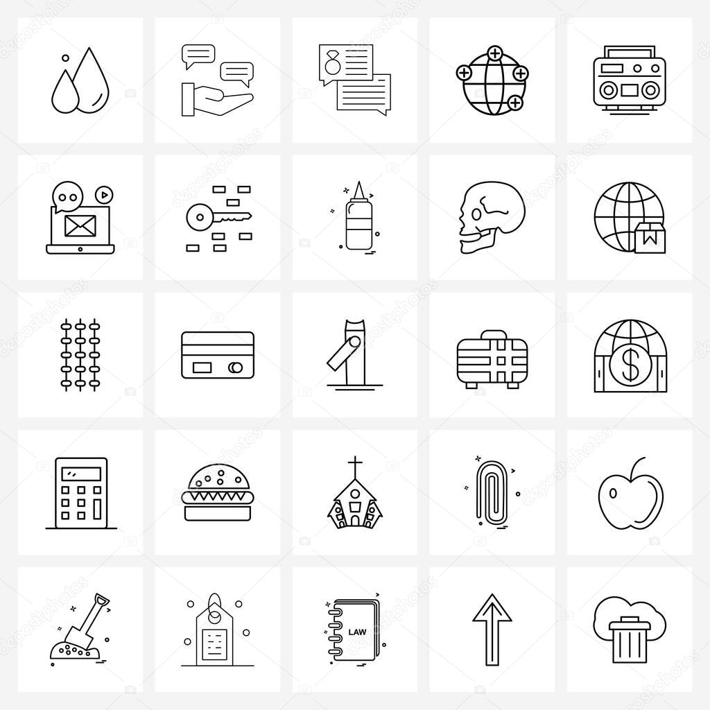25 Universal Line Icons for Web and Mobile medical, hospital, thumb, world, personal Vector Illustration