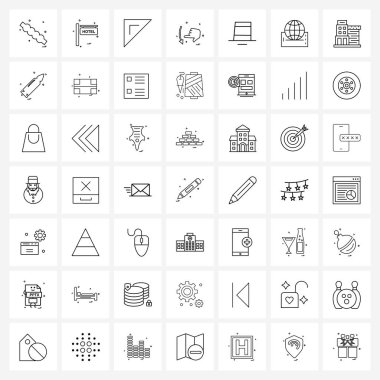 Ayrı Semboller. 49 basit çizgi simgesi. Tıbbi, dışı, üçgen, aksiyon, el vektörü illüstrasyonu.