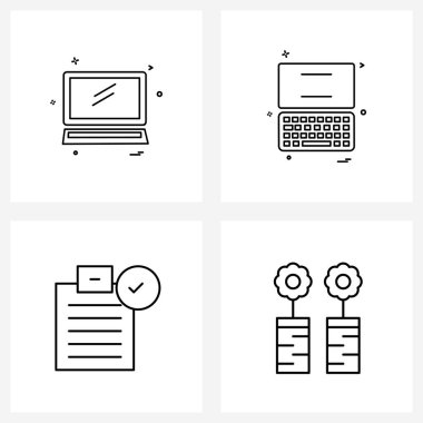 4 Düzenlenebilir Vektör Satırı Simgesi ve Dizüstü bilgisayar, eğitim, bilgisayar, kova vektörü illüstrasyonu