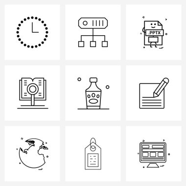 Evcil hayvan, bilgi, dosya uzantısı, iş dünyası, PowerPoint Vektör İllüstrasyonu 'nun 9 Modern Sembolü Satır Simgesi