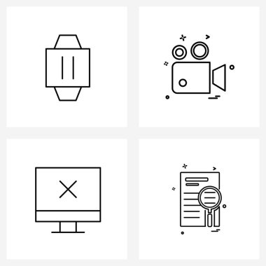 Web Uygulamaları aygıtı, ekran, duraklama, video kaydedici, arama vektörü illüstrasyonu için 4 Evrensel Satır Simgesi paketi