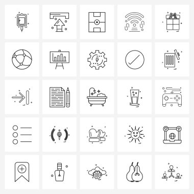 Web Uygulamaları için 25 Evrensel Satır Simgesi Paketi İnternet, hediye kutusu, alan, hediye, sinyal vektörü illüstrasyonu