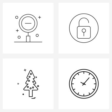 Yakınlaştırma, Noel, kurum, ağaç, zaman vektörü illüstrasyonunun 4 Modern Satır Simgesi