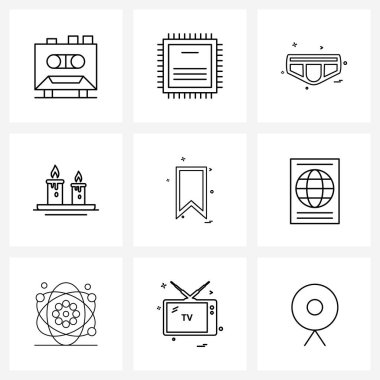 9 Modern Sembol Satır Simgesi, kurdele, oyun, etiket, Noel Vektörü İllüstrasyonu