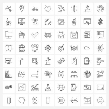 64 Evrensel Satır Simgesi Simgesi Düzenleme, Eğitim, Oyunlar, Şapka, Spor Vektörü İllüstrasyonu