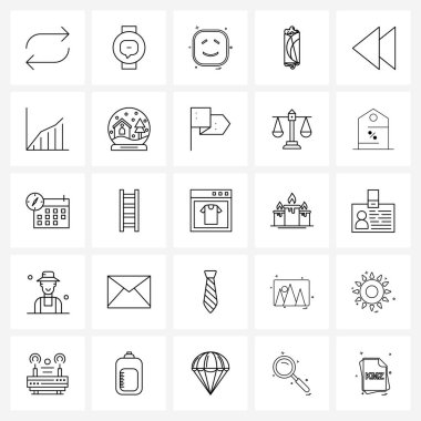 Web Uygulamaları için 25 Evrensel Satır Simgesi paketi, önceki, emoji, medya, hotdog Vektör İllüstrasyonu
