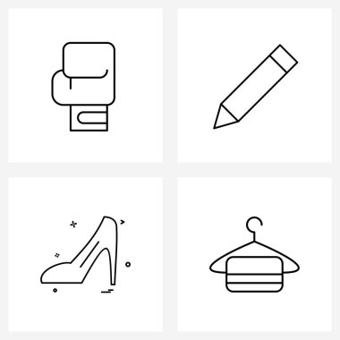 Web Uygulama Kutusu için 4 Evrensel Satır Simgesi Paketi, Bayanlar, Spor, Yazı, Banyo Vektörü İllüstrasyonu