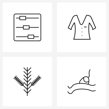 UI İletişim, tarım, etkileşim, giysi, yiyecek vektörü illüstrasyonunun 4 Temel Satır Simgesi