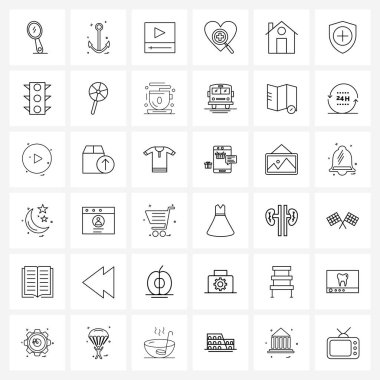 Web Uygulamaları için 36 Evrensel Satır Simgesi Paketi Kira, yapı, oyuncu, ev, sağlık Vektörü İllüstrasyonu