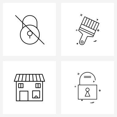 4 Modern Satır Simgesinin Evrensel Sembolleri: Kapalı, binalı, kapalı, boyalı, kiralık Vektör İllüstrasyonu