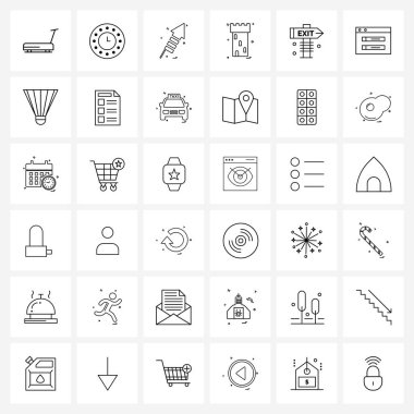 Web sitesi, çıkış, havai fişekler, acil durum, Fort Vector Illustration gibi 36 Basit Satır Simgesi