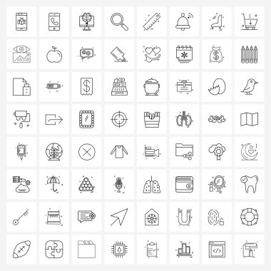 64 Modern Satır Matematik Simgesi, Ölçek, Akıl, Arama, Vektör İllüstrasyonunu İzle