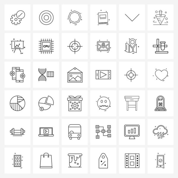 Набор из 36 универсальных линейных иконок пуха, стрелки, пятиугольника, изучения, обучения
