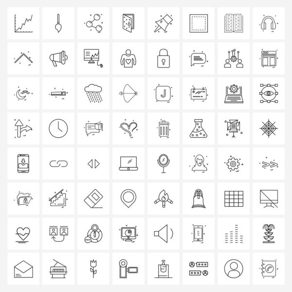 Набор из 64 векторных иконок, таких как бумажный штырь, ворота, пари, открытые, дверные векторы
