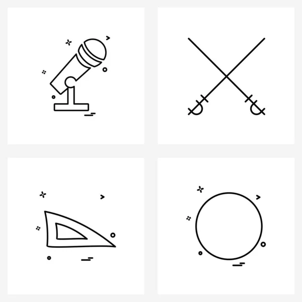 Estilo Moderno Conjunto Líneas Pictograph Grid Based Mic Education Media — Archivo Imágenes Vectoriales