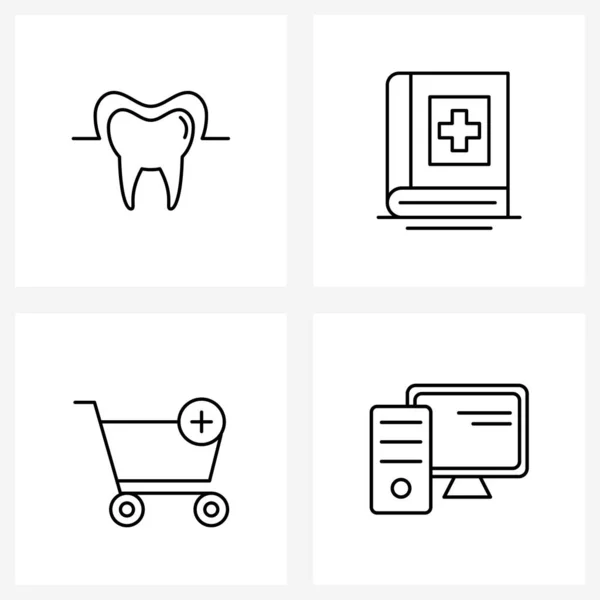 Liniensymbolset Mit Modernen Symbolen Für Zahn Warenkorb Gesundheit Medizin Vektorillustration — Stockvektor