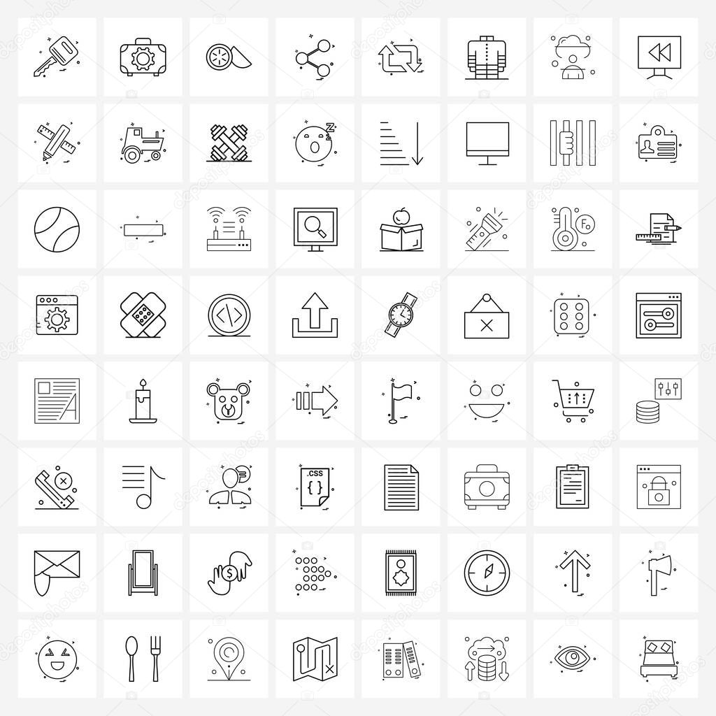 Set of 64 Line Icon Signs and Symbols of direction, ui, lemon, share, share Vector Illustration