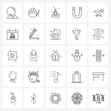 Gündüz için 25 UI simgesi ve sembolü, kuş, böcek, serçe, laboratuvar vektörü illüstrasyonu
