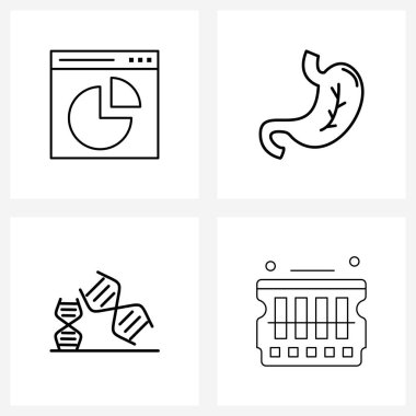 Tarayıcı, ilaç, pencere, tıbbi, donanım vektörü İllüstrasyonunun 4 Evrensel Satır Simgesi