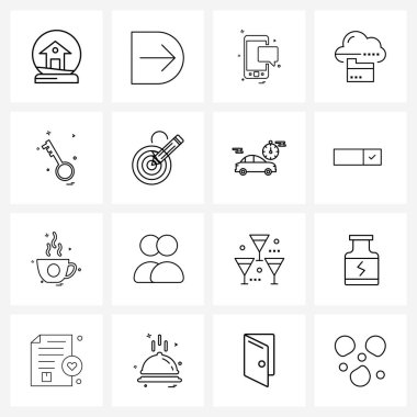 16 Evrensel Simge Pikseli Anahtar, İnternet, SMS, Bilgi, Bulut Vektörü İllüstrasyonu Mükemmel Sembolleri