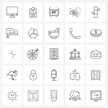 Mobil UI Hattı Simgesi: 25 Modern Pictogram spa, bambu, çamaşır, göz, koruma vektörü ilüstrasyonu