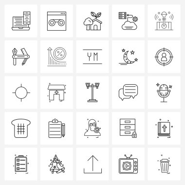 Modern Vector Line Illustration of 25 Simple Line Icons of electronics, setting, ecology, gear, cloud Vector Illustration clipart
