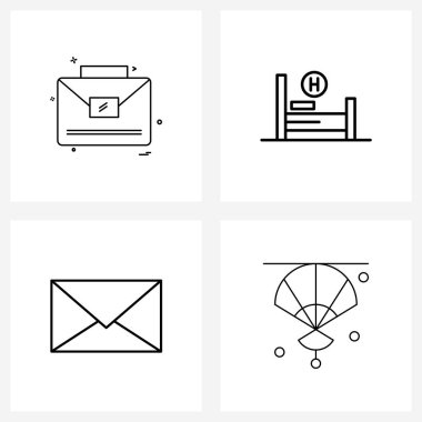 Çanta, zarf, bavul, hastane, sms Vector Illustration gibi 4 Vektör Satır Simgelerinden oluşan Piksel Mükemmel Set