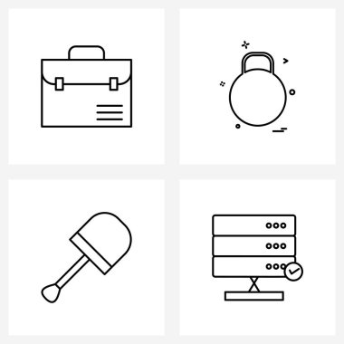 Evrak çantası, maça, alışveriş, oyun, emek vektörü illüstrasyonu gibi 4 Satır Simgelerinden oluşan basit bir set