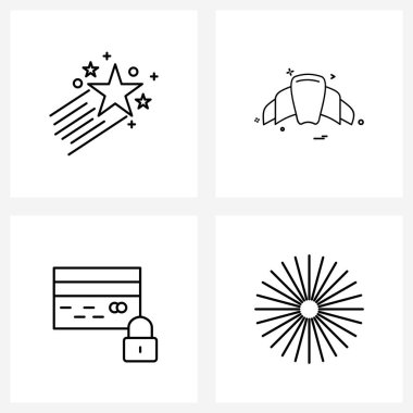 Modern Vector Line Illustration of 4 basit çizgi yıldız simgeleri, kredi, parlaklık, yemek, doğum günü vektörü illüstrasyonu
