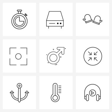 UI 9 Temel Satır Simgesi Kadın, Eldiven, Çember, Yakalama Vektör İllüzyonu