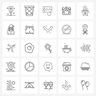 Web Uygulamaları için 25 Evrensel Satır Simgesi Paketi eller, spor, enerji, futbol, depolama Vektörü İllüstrasyonu