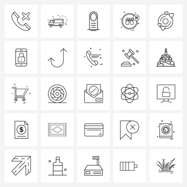 Mobil, oyun, sağlık, disk, ayak vektörü illüstrasyonunun 25 Basit Satır Simgesinin Modern Vector Line Illustration 'u