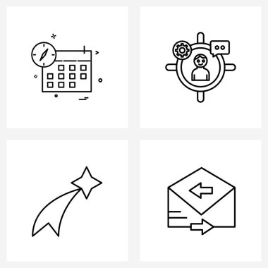 Takvimin, düşüşün, yılın, odaklanmanın, uzay vektörü illüstrasyonunun 4 Modern Satır Simgesinin Evrensel Sembolleri