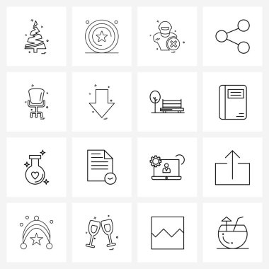 Aşağısı, oklar, harita, ok, sandalye vektörü illüstrasyonu gibi 16 Satır Simgelerinden oluşan basit bir set