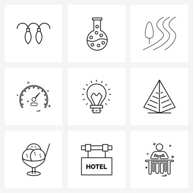 Web ve Mobil ışık, metre, tüp, spor, oyun illüstrasyonu için 9 Evrensel Satır Simgesi